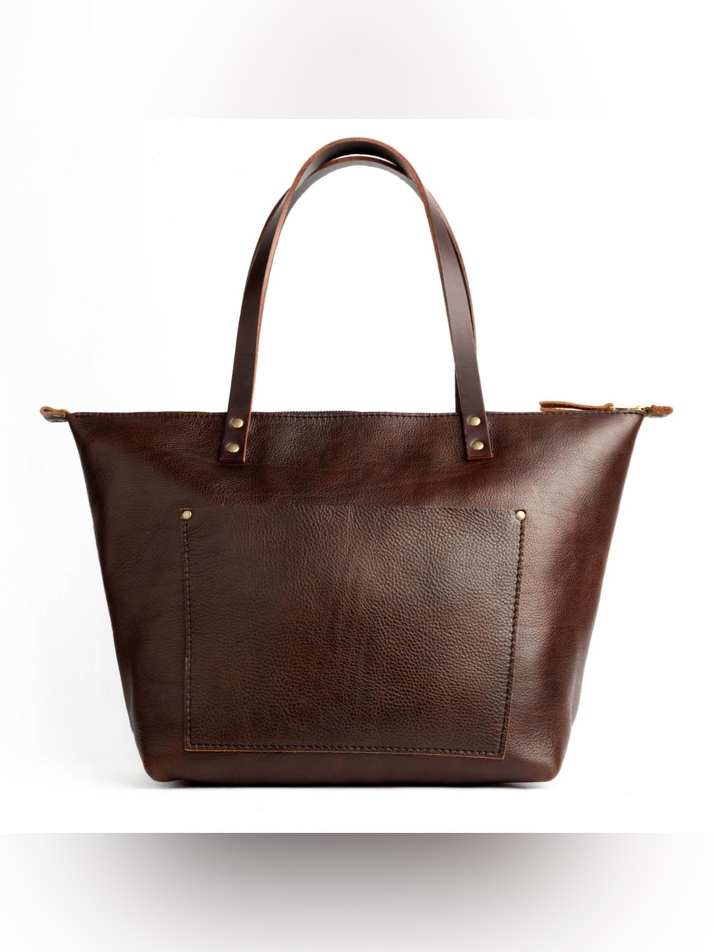 Portland Leather Goods Zippered Medium Pebbled Leather Tote Bag, Coldbrew